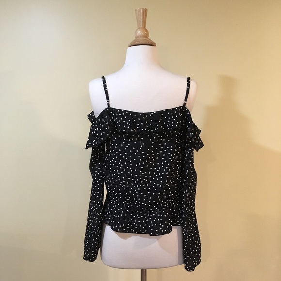 Cold Shoulder Ruffled Dots Blouse - Picture 6 of 6